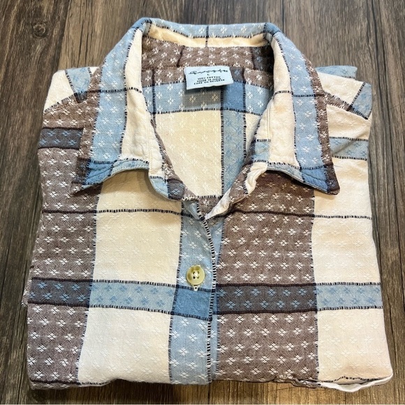 Cascade Blues Women’s Top Button Down Blue White Plaid Size L - Picture 3 of 12